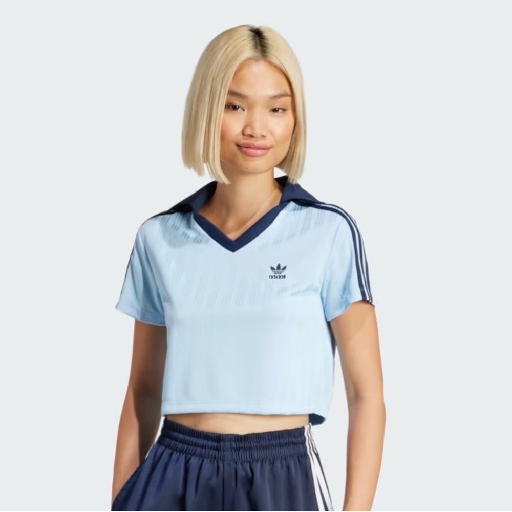 Adidas Sky Blue Crop Top with Navy Details